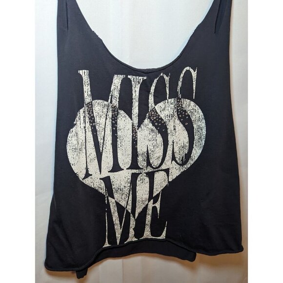 Miss Me Raw Edge Black Tank Women's Size Medium Oversized - Picture 2 of 13